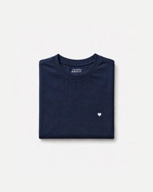 Camiseta Basique Coração - Azul Marín Camiseta Basique Coração - Azul Marín
