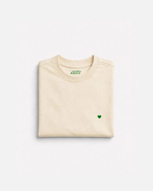 Camiseta Cotton Coração - Marfim Verde Camiseta Cotton Coração - Marfim Verde