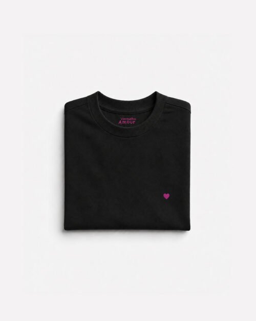 Camiseta Cotton Coração - Rosacre Preta Camiseta Cotton Coração - Rosacre Preta