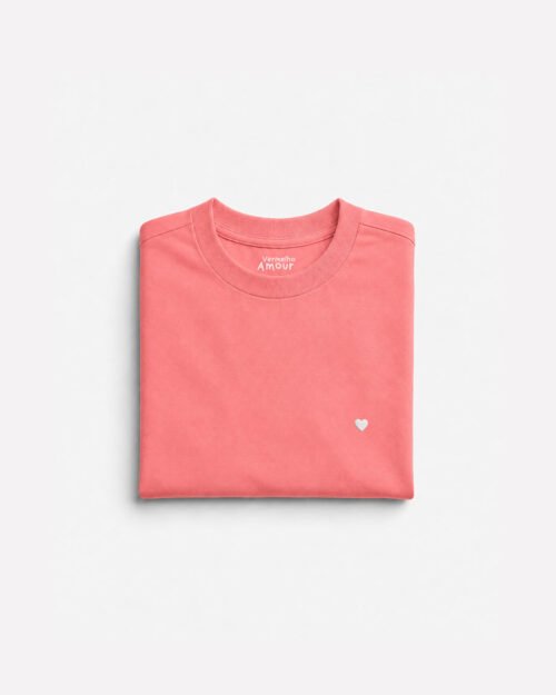 Camiseta Cotton Coração - Rosa Coral Camiseta Cotton Coração - Rosa Coral