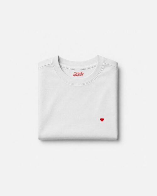 dobrada-vermelho-amour-test Camiseta Comfort Coração - Class Branca